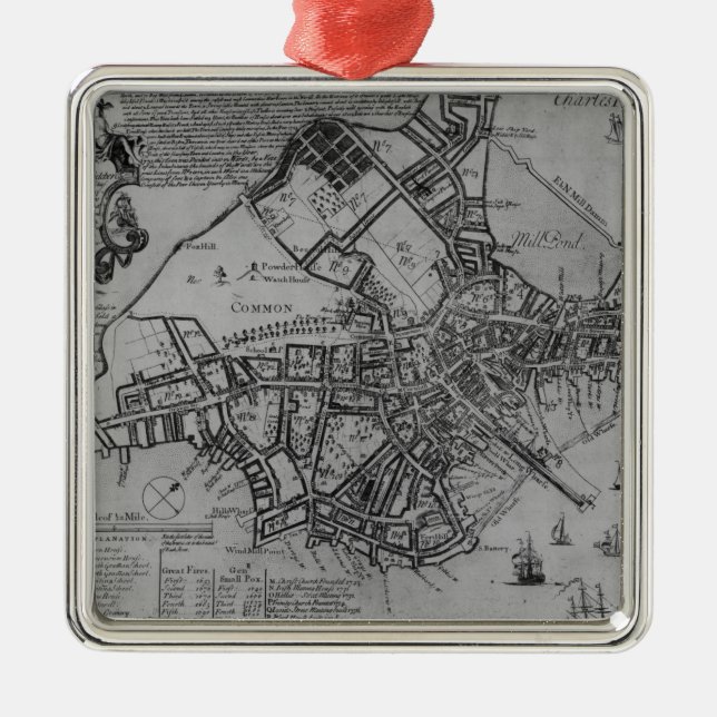 Plan of Boston, New England, 1739 Metal Tree Decoration (Front)
