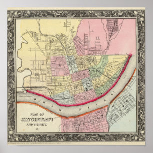 Plan Of Cincinnati And Vicinity Poster