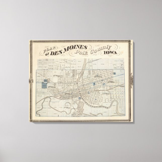 Plan of Des Moines, Polk County, Iowa Canvas Print (Front)