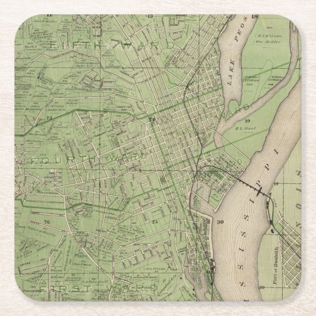 Plan of Dubuque, Dubuque County, State of Iowa Square Paper Coaster (Front)