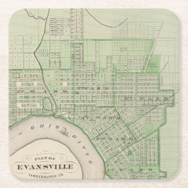 Plan of Evansville, Vanderburgh Co Square Paper Coaster (Front)