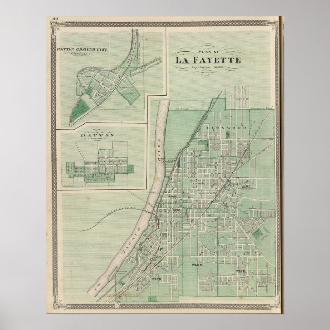 Plan of La Fayette with Battle Ground City Poster (Front)