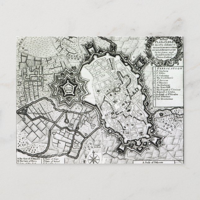Plan of Lisle, 1736 Postcard (Front)