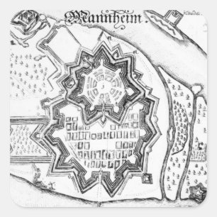 Plan of Mannheim, Germany 1690 Square Sticker