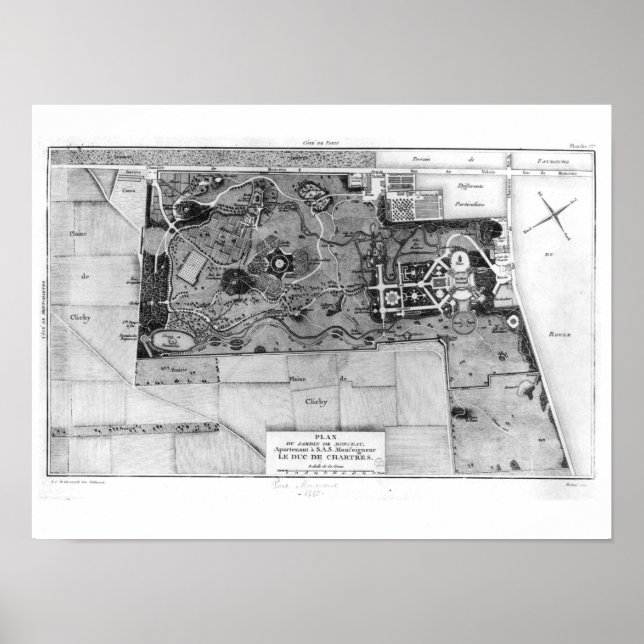 Plan of Parc Monceau in Paris Poster (Front)
