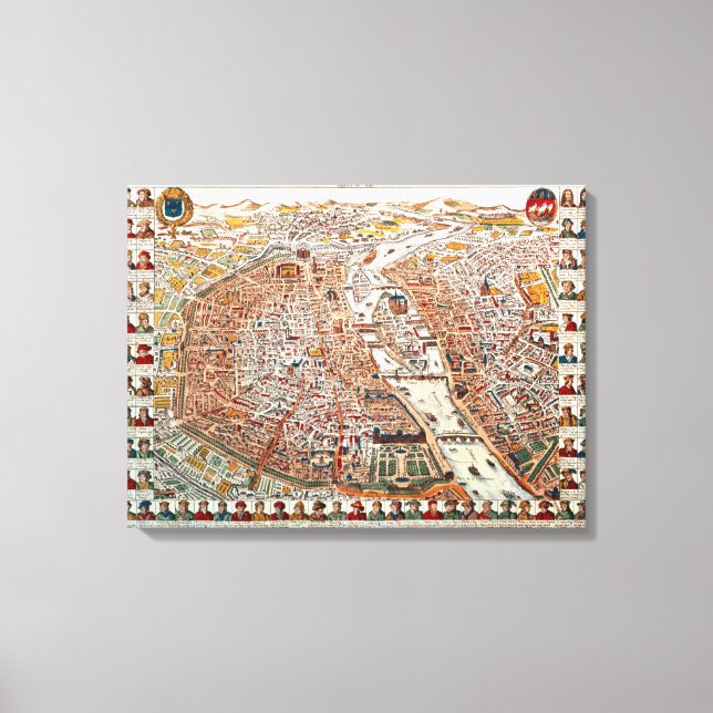 Plan of Paris bordered by a chronological Canvas Print (Front)
