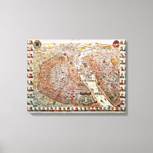 Plan of Paris bordered by a chronological Canvas Print