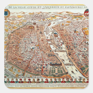 Plan of Paris bordered by a chronological Square Sticker