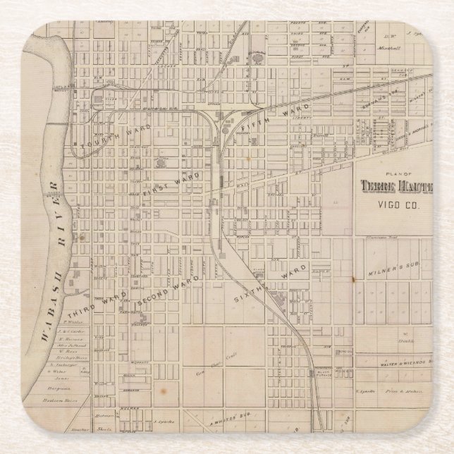 Plan of Terre Haute, Vigo Co Square Paper Coaster (Front)