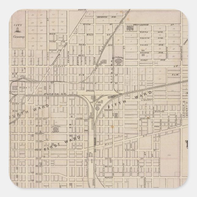 Plan of Terre Haute, Vigo Co Square Sticker (Front)