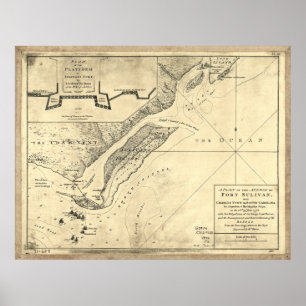 Plan of the Attack Fort Sulivan Map (June 28 1776) Poster