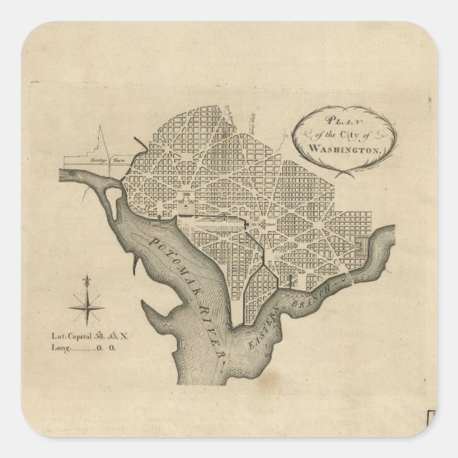 Plan of the City of Washington D.C. (1794) Square Sticker (Front)