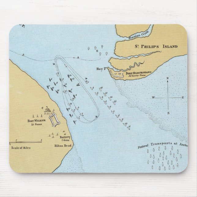 Plan of the Naval Attack And Capture of Port Royal Mouse Mat (Front)