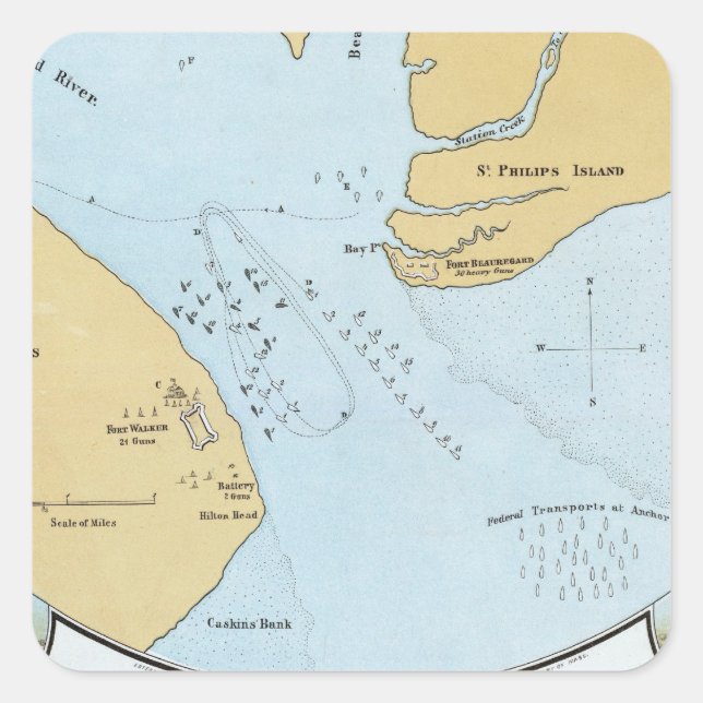 Plan of the Naval Attack And Capture of Port Royal Square Sticker (Front)