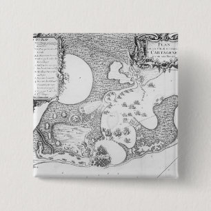 Plan of the Town and Harbour of Cartagena 15 Cm Square Badge