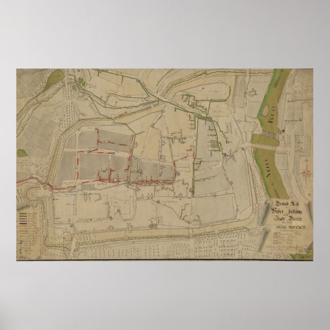 Plan of the Water Supply System in Görlitz, 1794 Poster (Front)
