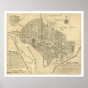 Plan of Washington DC Map 1792 Poster