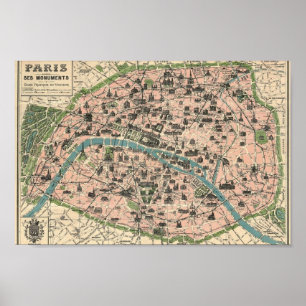 Plan Paris and its monuments Poster