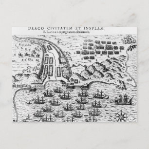 Plan Showing how Francis Drake  Stormed Postcard