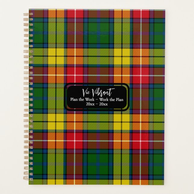Plan the Work Personalised Green Red Yellow Plaid Planner (Front)