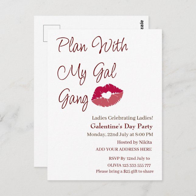 Plan With My Gal Gang Personalised Galentine's Day Postcard (Front/Back)