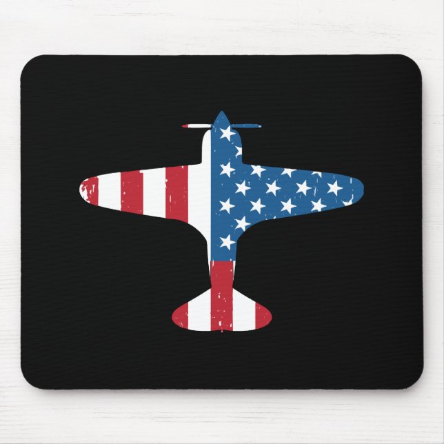 Plane Aircraft USA Flag Veteran Pilot Gift Mouse Mat (Front)