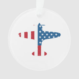 Plane Aircraft USA Flag Veteran Pilot Gift Ornament