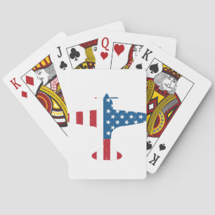 Plane Aircraft USA Flag Veteran Pilot Gift Playing Cards