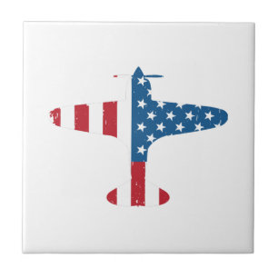 Plane Aircraft USA Flag Veteran Pilot Gift Tile