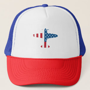 Plane Aircraft USA Flag Veteran Pilot Gift Trucker Hat