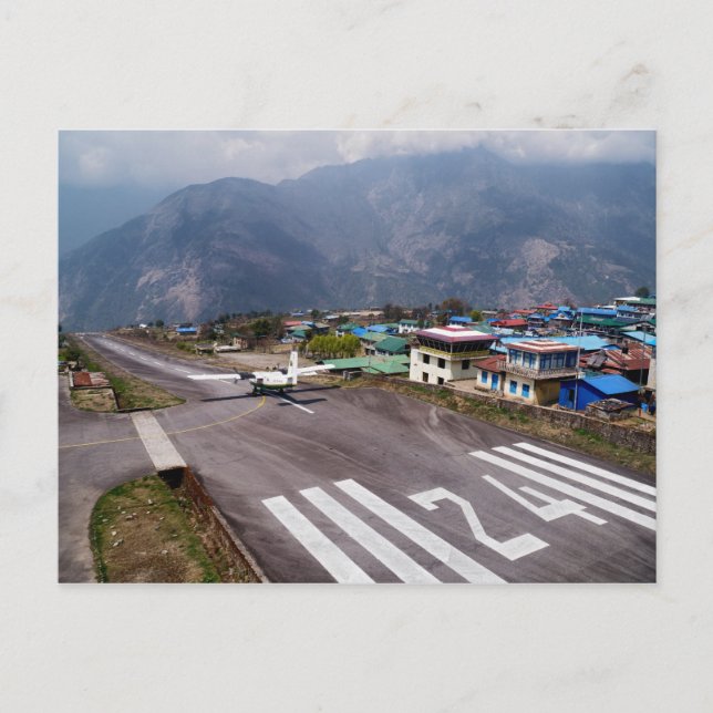 Plane at Lukla Mountain Airport Landing Strip Postcard (Front)