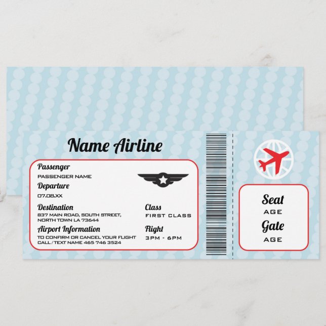 Plane Birthday Airplane Ticket Party Invitation (Front/Back)