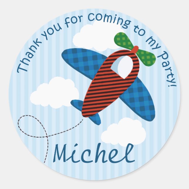 Plane Birthday personalised Thank You sticker (Front)