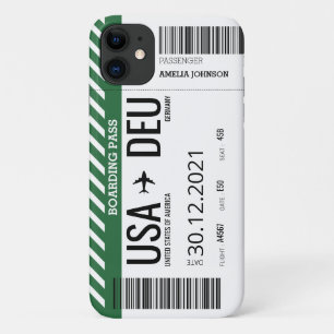 Plane Boarding Ticket (Personalise) - EMERALD iPhone 11 Case
