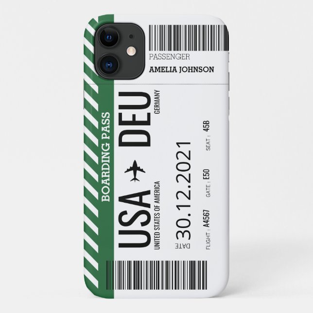Plane Boarding Ticket (Personalise) - EMERALD Case-Mate iPhone Case (Back)