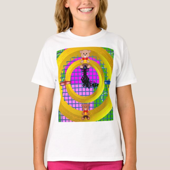 Plane Bowtie on Modern Pink Blocks  T-Shirt (Front)