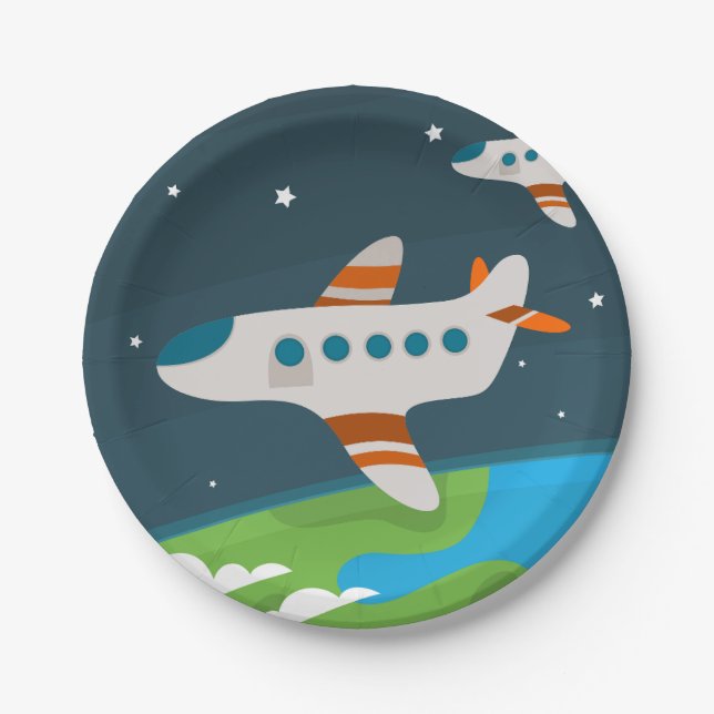 Plane Boy Birthday Theme Paper Plate (Front)