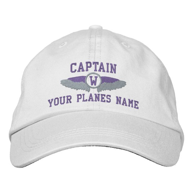 Plane Captain or pilots wings monogrammed Embroide Embroidered Hat (Front)