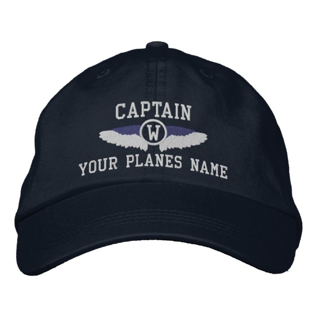 Plane Captain or pilots wings monogrammed Embroidered Hat (Front)