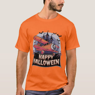 Plane flying over happy halloween banner T-Shirt