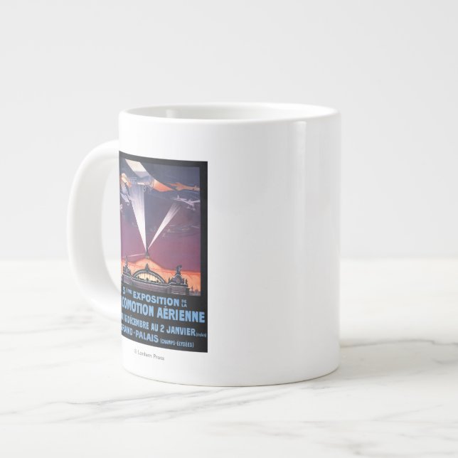 Plane Flying Over Searchlight Poster Large Coffee Mug (Front Left)