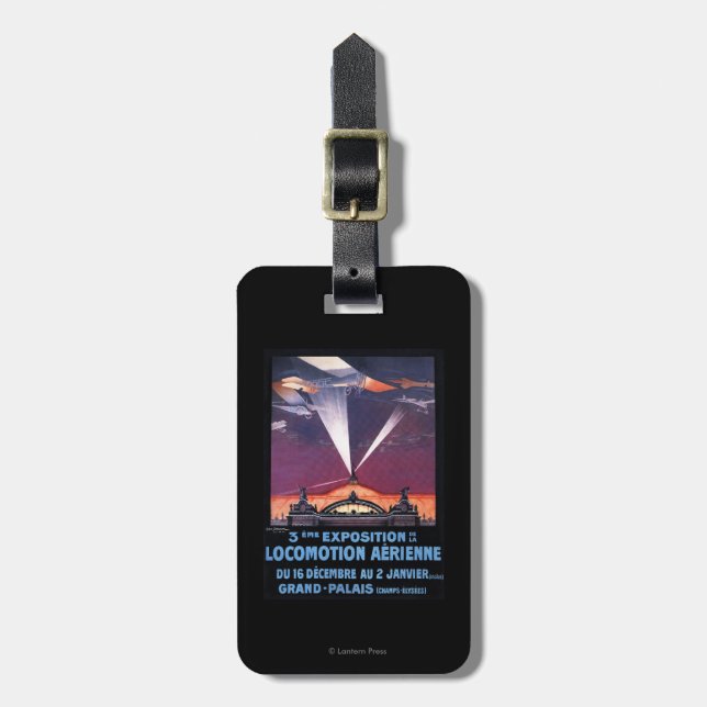 Plane Flying Over Searchlight Poster Luggage Tag (Front Vertical)
