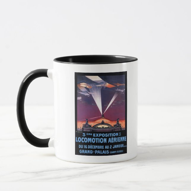 Plane Flying Over Searchlight Poster Mug (Left)