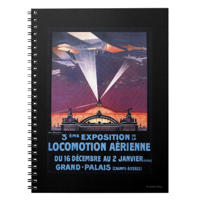 Plane Flying Over Searchlight Poster Notebook (Front)
