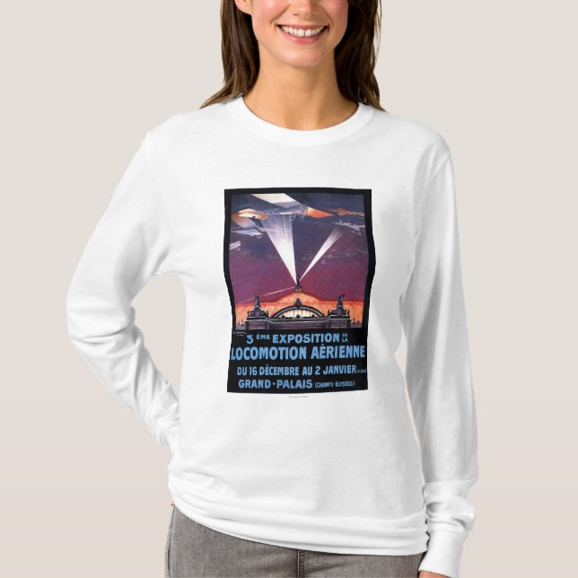 Plane Flying Over Searchlight Poster T-Shirt (Front)