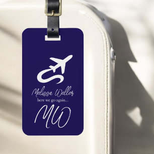 Plane (front side), World Map (back) BLUE Luggage Tag