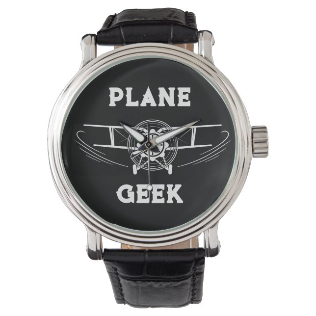 Plane GEEK Typography & Aeroplane,Black,Simple  Watch (Front)