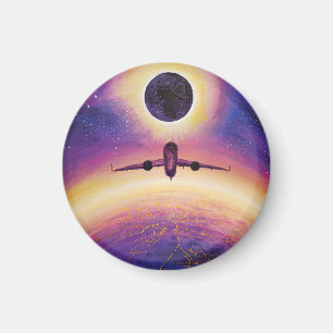 Plane in flight city and eclipse magnet