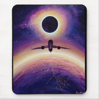 Plane in flight city and eclipse mouse mat