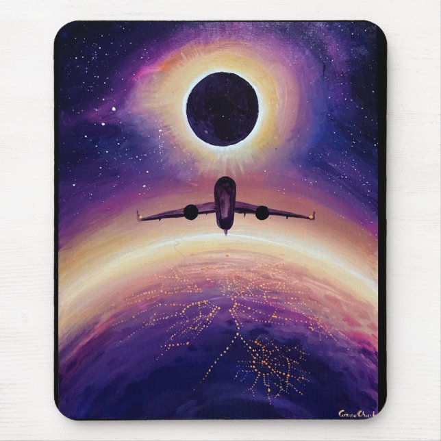 Plane in flight city and eclipse mouse mat (Front)
